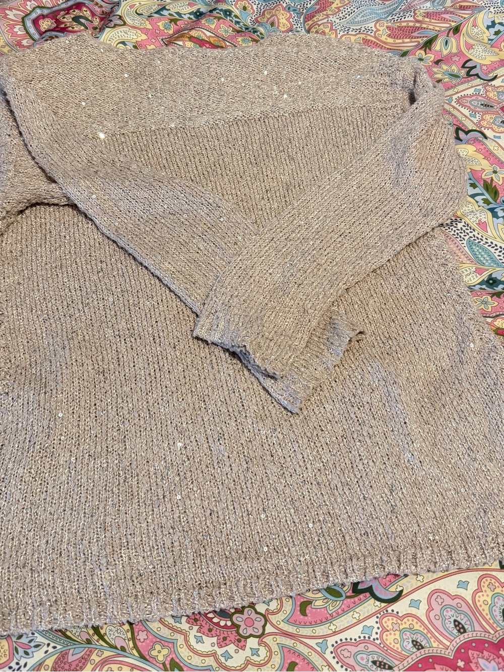 Chico's Shimmery Taupe Crewneck Sweater